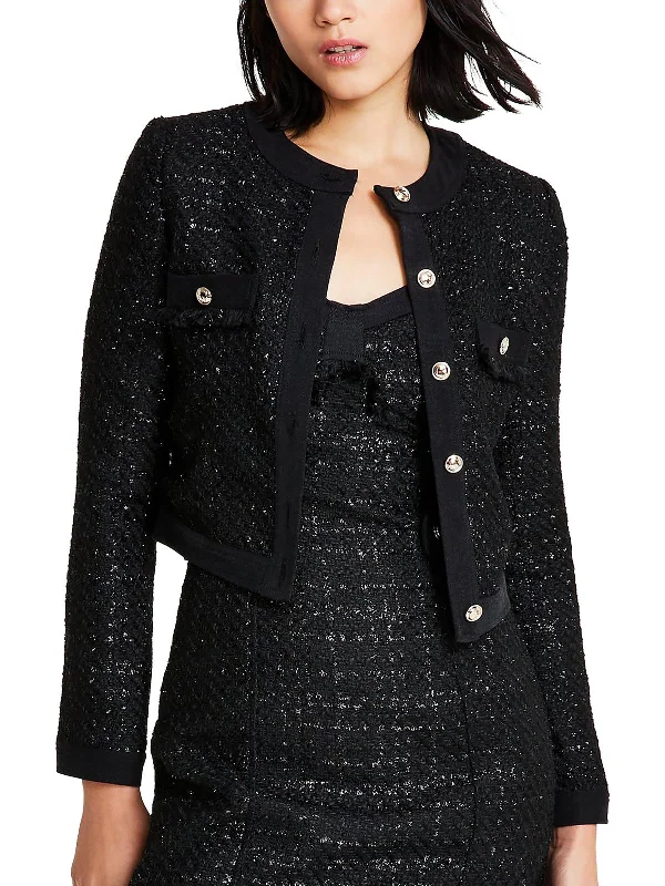 Clarissa Tweed Jacket Womens Tweed Short Trucker Jacket Cashmere Blend Cotton Blend Poly Blend