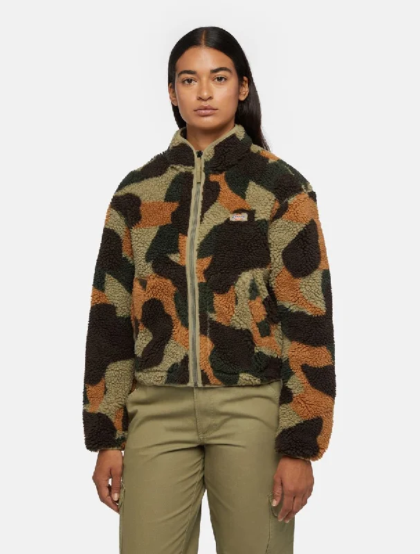 Mount Hope Camo Zip Fleece Jacket in Imperial Green Camo Spandex Blend Rayon Blend Denim Blend