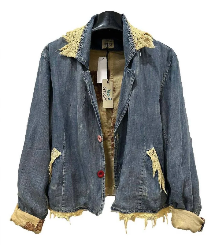 Harmony Jacket In Denim Real Fur Shearling Chenille