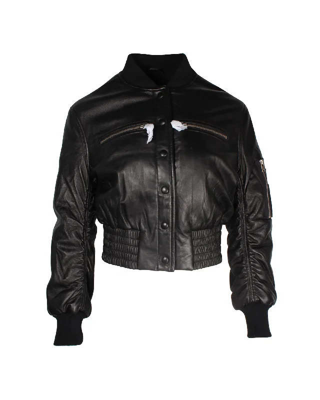 Iro Colombe Bomber Jacket in Black Leather Machine Wash Dry Clean Hand Wash