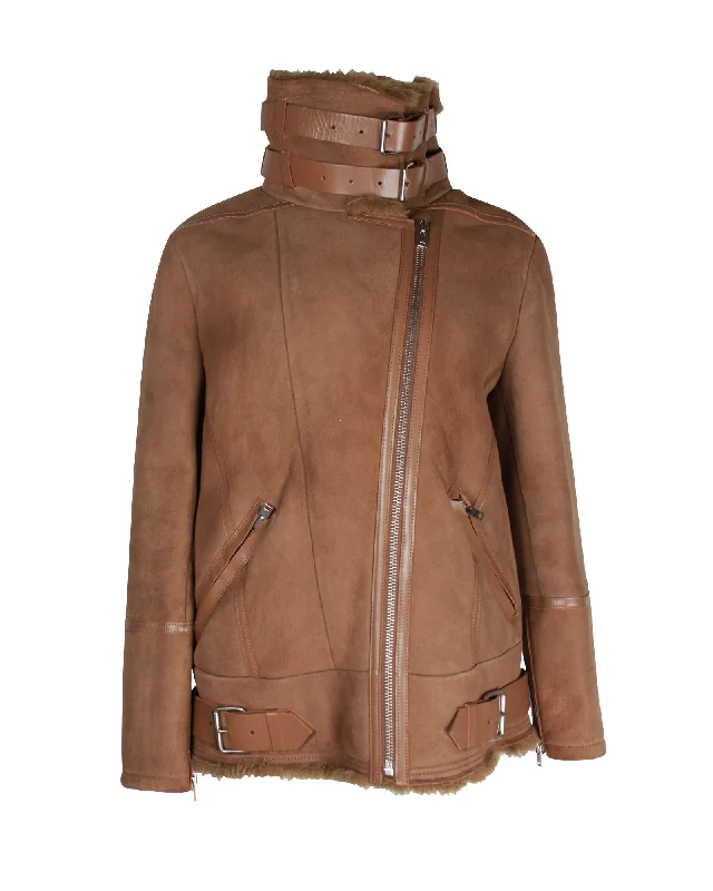 Iro Shearling Jacket in Tan Suede Terry Blend Velvet Blend Canvas Blend