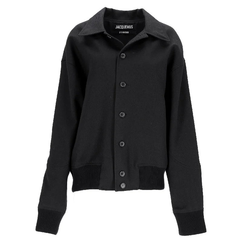 Jacquemus Le Chouchou 'Le Bomber Feltro' Bomber Jacket in Black Wool Satin Blend Silk Blend Wool Blend