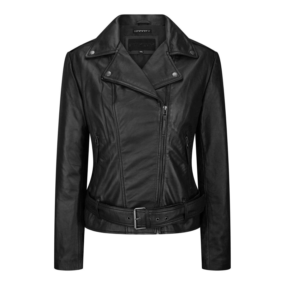 Ladies Womens Black Real Leather Slim Fit Soft Zip Biker Style Jacket Terry Blend Velvet Blend Canvas Blend