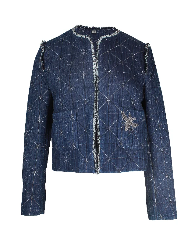 Sandro Paris Quilted Jacket in Blue Cotton Chenille Fabric Brocade Fabric Lace Fabric