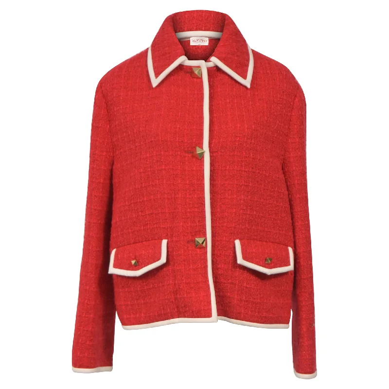 Valentino Timeless Boucle Jacket in Red Cotton Striped Floral Plaid