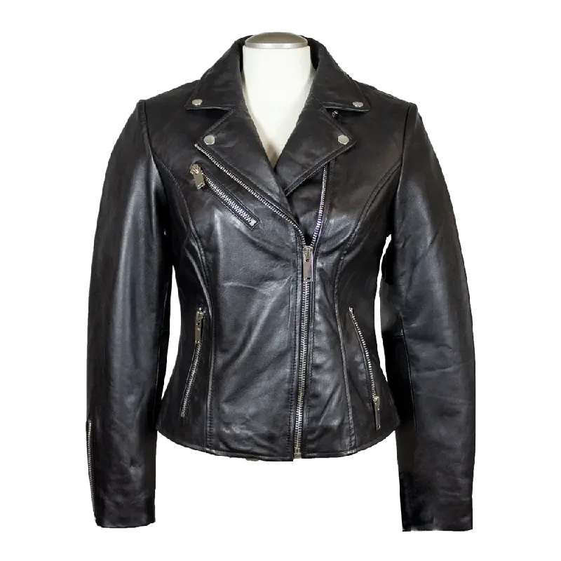 BOL Women's Biker Style Leather Jacket Chenille Fabric Brocade Fabric Lace Fabric