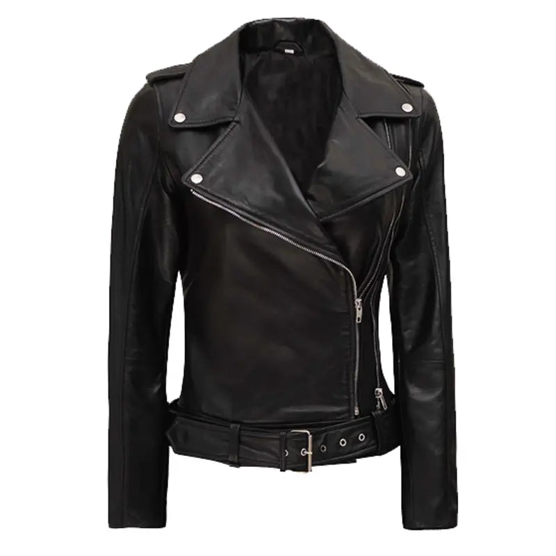 Biker Leather Black Women’s Jacket Satin Blend Silk Blend Wool Blend