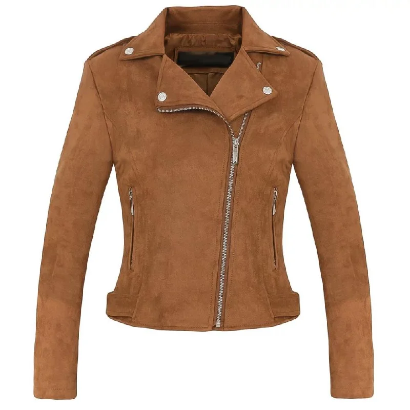 Womens Brown Suede Biker Jacket Layered Multi-layer Single Layer