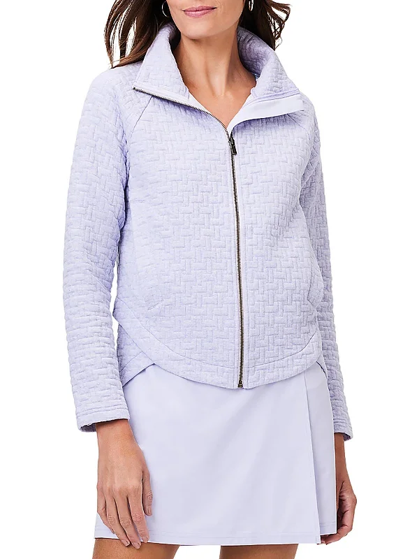 Womens Quilted Long Sleeve Fleece Jacket Hooded Caped Shawl Collar