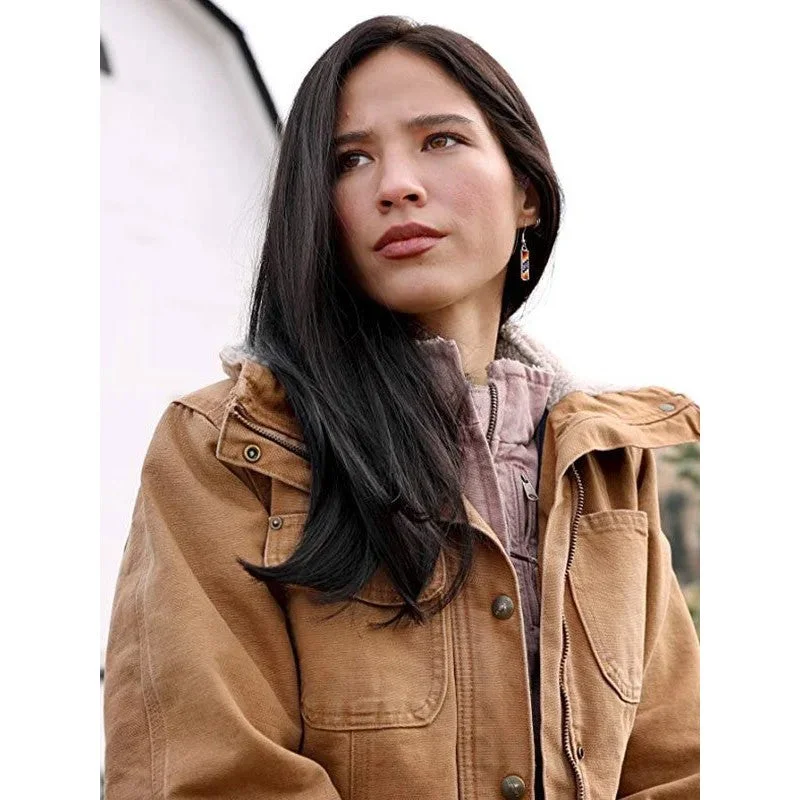 Yellowstone Kelsey Asbille Brown Cotton Jacket Mesh Canvas Denim