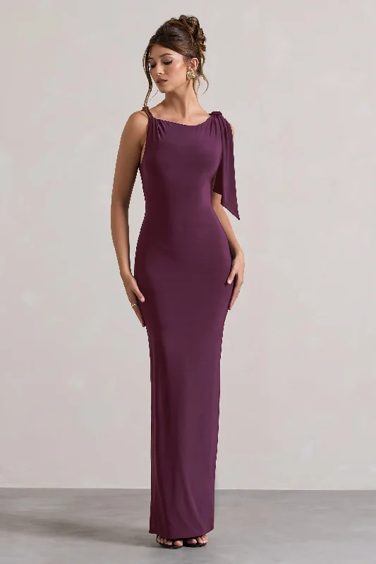 Kacey | Plum Twisted Knot Maxi Dress Trendy Maxi Dress with Bow