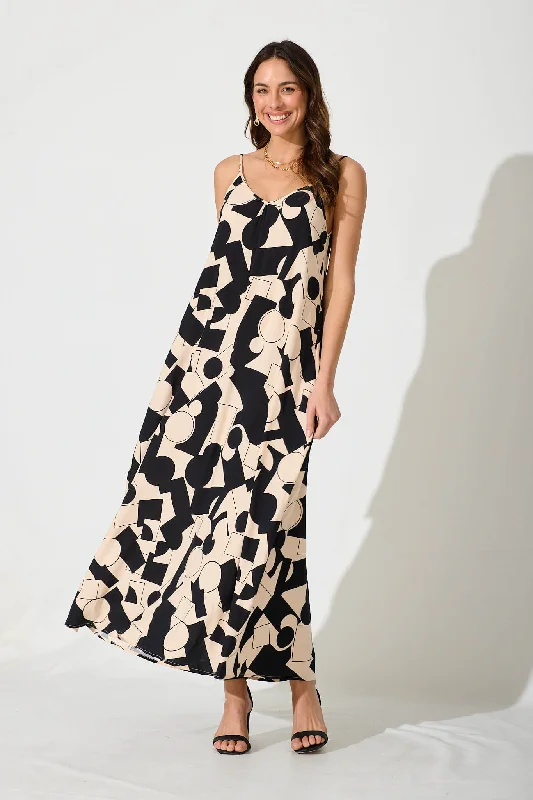 No Scrubs Maxi Dress In Cream With Black Geometric Print Elegant Floral Maxi Dress