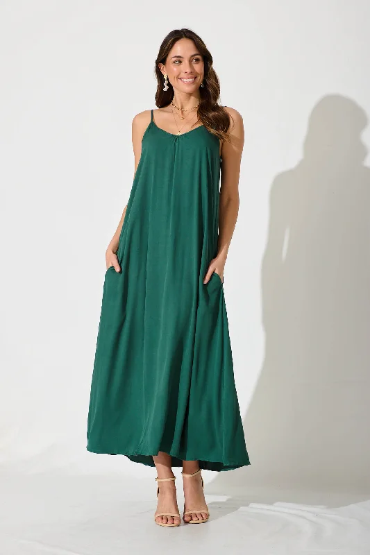 No Scrubs Maxi Dress In Green Stylish Maxi Dress with Pleats