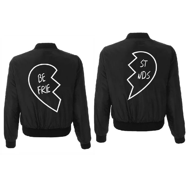 Best Friends Heart Black Bomber Jacket Tailored Jacket Straight Jacket A-Line Jacket