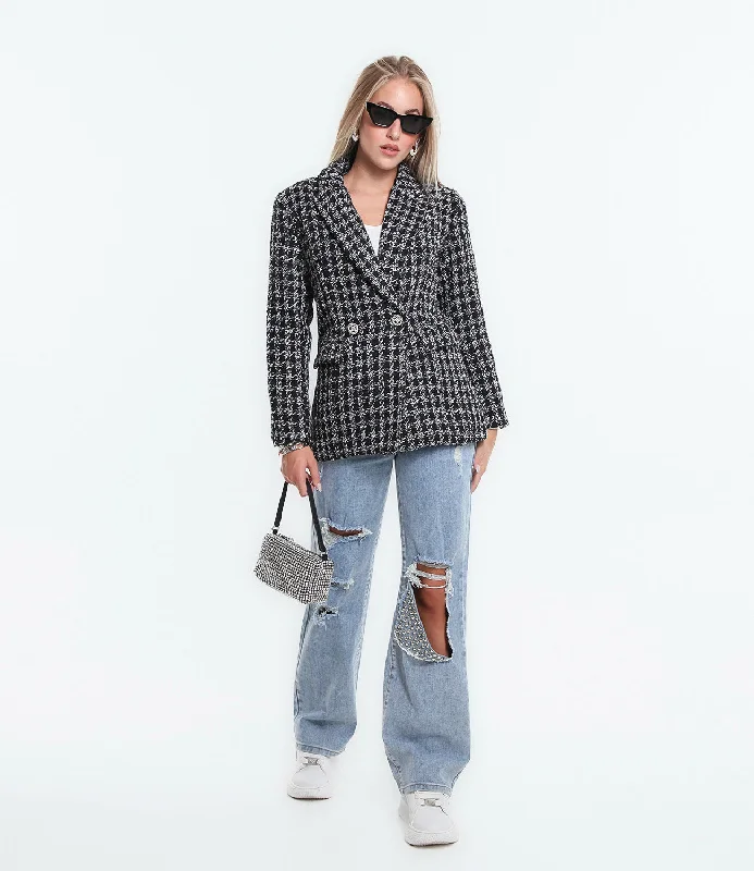 Chicago Houndstooth Jacket Toggled Jacket Drawstring Jacket Belted Jacket