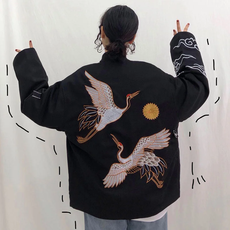 Crane embroidery jacket YV41121 Tiered Jacket Buttoned Jacket Zippered Jacket