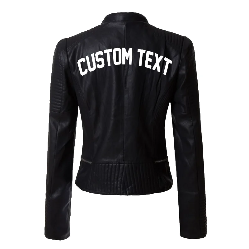 Custom Text Black Moto Faux Leather Jacket Fleece Jacket Down Jacket Parka