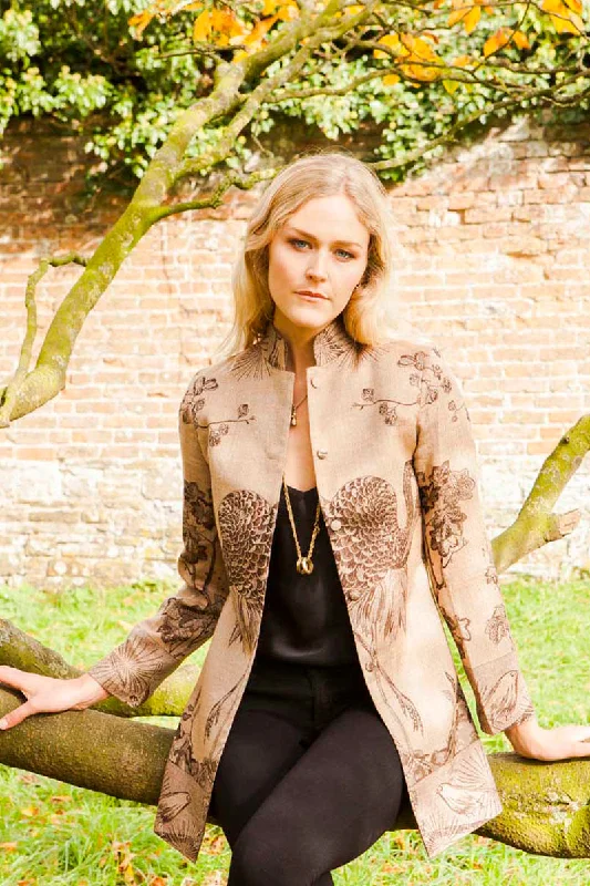 Long Nehru Jacket in Porcini Lace Jacket Ribbed Jacket Sequined Jacket