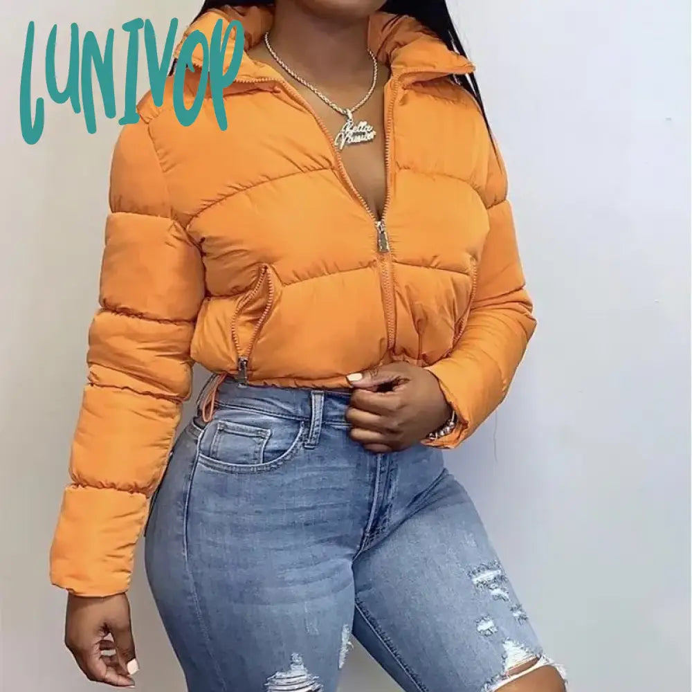 Lunivop  Fall Winter Solid Down Coat Puffer Jacket and Coats for Women Bubble Outerwear Cropped Outwear Oversized Clothing Zippered Jacket Buttoned Jacket Snapped Jacket