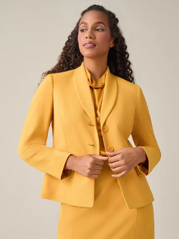 Plus Shawl-Collar Three-Button Jacket, Gold Signature Toggled Jacket Drawstring Jacket Belted Jacket