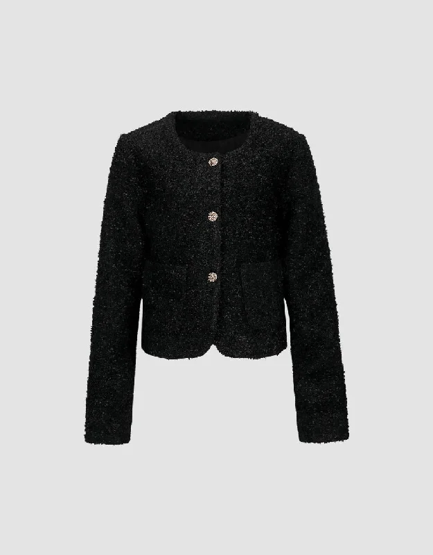 Square Buttoned Denim Jacket Wool Jacket Cashmere Jacket Tweed Jacket