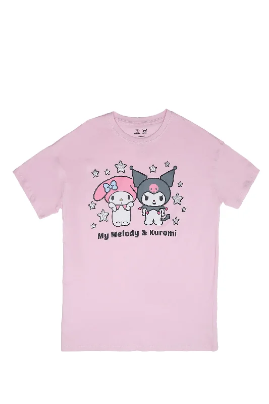 Kuromi Melody Graphic Relaxed Tee Striped Floral Plaid