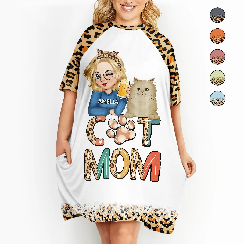Cat Mom - Funny Gift For Cat Lovers, Pet Lovers - Personalized Women's Sleep Tee Silk Blend Satin Velvet Cat Mom - Funny Gift For Cat Lovers, Pet Lovers - Personalized Women's Sleep Tee Silk Blend Satin Velvet