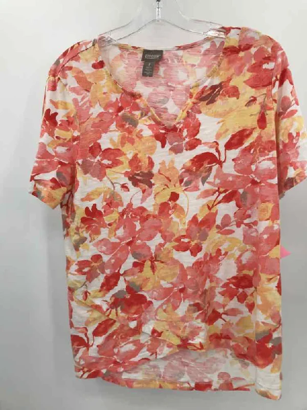 Pre-Owned Chico's Orange Size Medium Printed T-shirt Front Pockets Side Pockets Patch Pockets Pre-Owned Chico's Orange Size Medium Printed T-shirt Front Pockets Side Pockets Patch Pockets