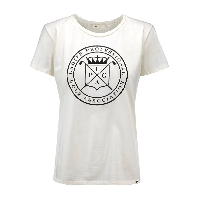 47 Brand LPGA Women's Premier Frankie Short Sleeve Tee in White Spandex Blend Rayon Blend Denim Blend 47 Brand LPGA Women's Premier Frankie Short Sleeve Tee in White Spandex Blend Rayon Blend Denim Blend