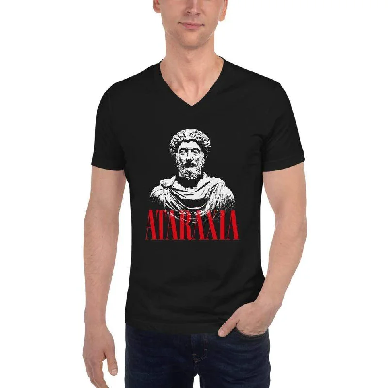 Marc Aurel Bust - Ataraxia Stoic Ethics - Unisex V-Neck T-Shirt Knit Fabric Woven Fabric Fleece Fabric Marc Aurel Bust - Ataraxia Stoic Ethics - Unisex V-Neck T-Shirt Knit Fabric Woven Fabric Fleece Fabric
