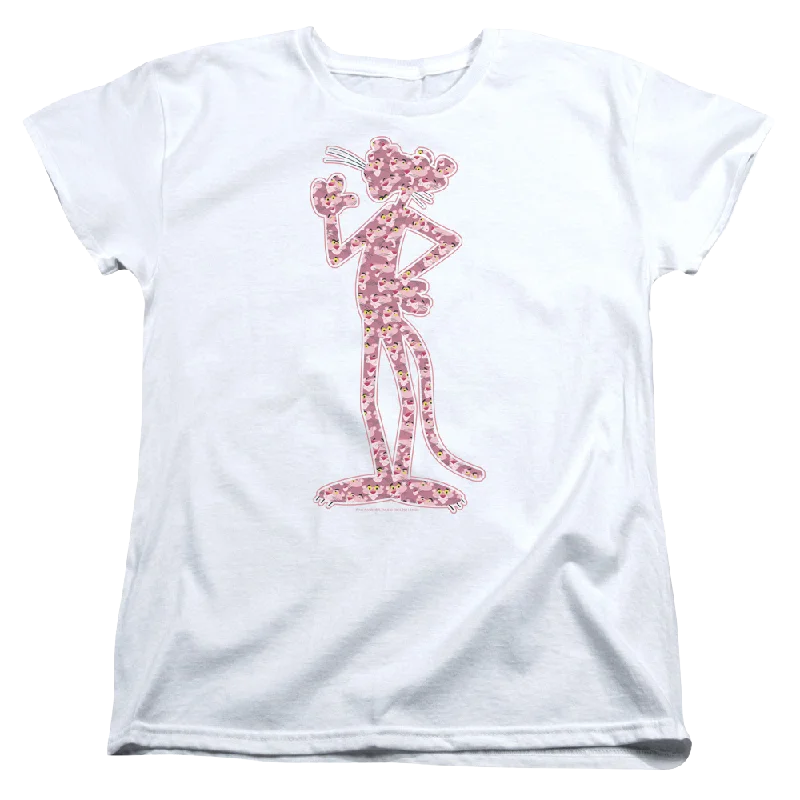 Pink Panther Heads Women's T-Shirt Notch Collar Peter Pan Collar Cowl Neck