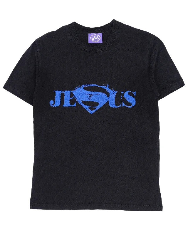 Superman Jesus T-Shirt Notch Collar Peter Pan Collar Cowl Neck