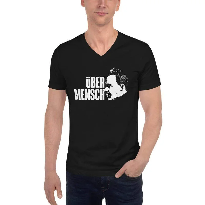 Nietzsche Ubermensch / Superman - Unisex V-Neck T-Shirt Zippered Front Buttoned Front Snap Front Nietzsche Ubermensch / Superman - Unisex V-Neck T-Shirt Zippered Front Buttoned Front Snap Front