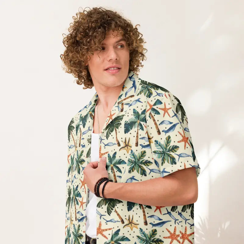 Unisex Button Shirt with Palm Trees and Beach Vibes Machine Wash Dry Clean Hand Wash Unisex Button Shirt with Palm Trees and Beach Vibes Machine Wash Dry Clean Hand Wash