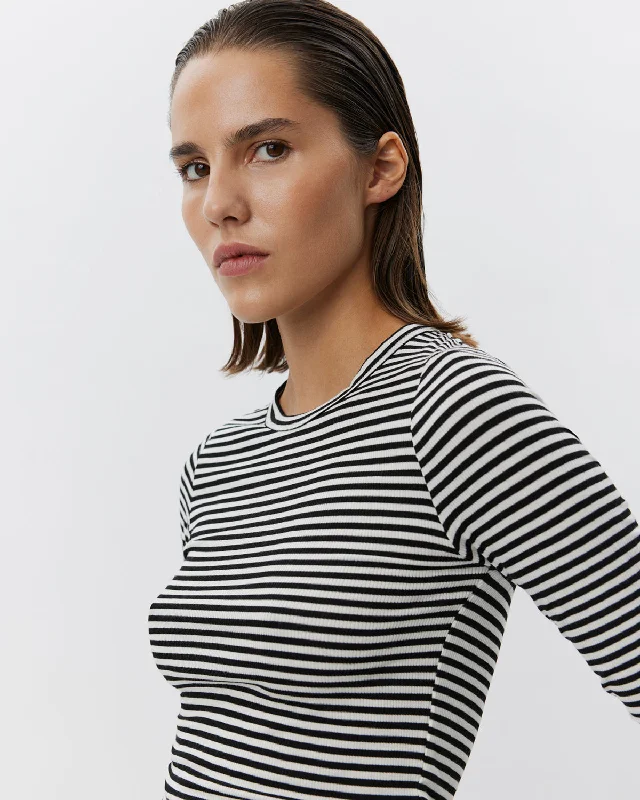 PETRICIASW STRIPE T-SHIRT LONG SLEEVE - Black striped Elasticated Padded Insulated