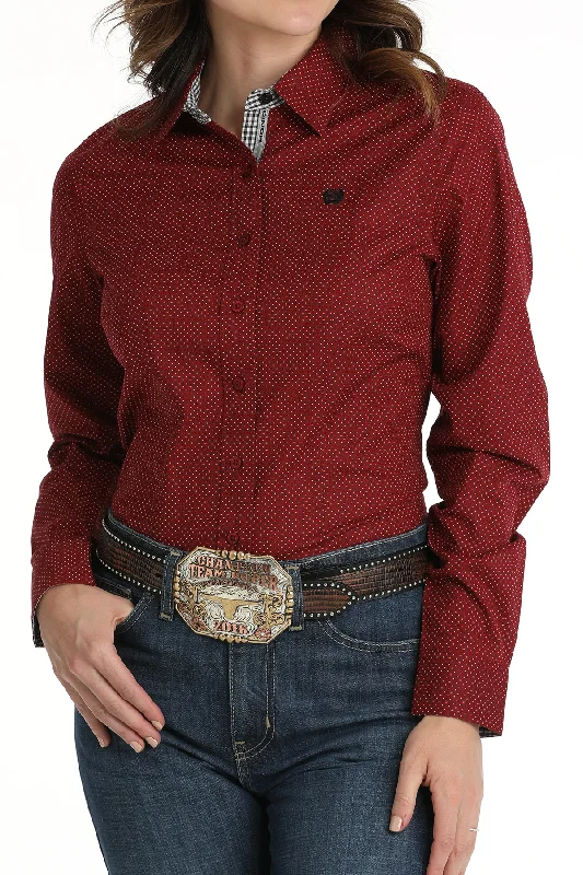 Women's Cinch MSW9165059 Red Print Button Down Western Shirt Wool Fabric Cashmere Fabric Tweed Fabric Women's Cinch MSW9165059 Red Print Button Down Western Shirt Wool Fabric Cashmere Fabric Tweed Fabric