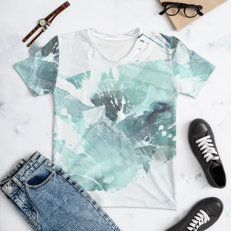 Women's T-shirt "Aquatic -2- Sea Glass - Light Aqua" Collared T-Shirt Boat Neck A-Line Women's T-shirt "Aquatic -2- Sea Glass - Light Aqua" Collared T-Shirt Boat Neck A-Line