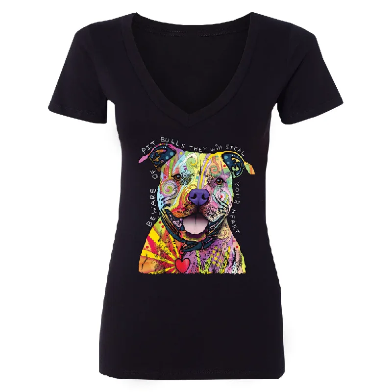 Zexpa Apparelâ„¢ Oficial Dean Russo Women's Deep V-neck Colorful Lovely of Pit Bulls Tee Chenille Blend Fleece Blend Nylon Blend Zexpa Apparelâ„¢ Oficial Dean Russo Women's Deep V-neck Colorful Lovely of Pit Bulls Tee Chenille Blend Fleece Blend Nylon Blend