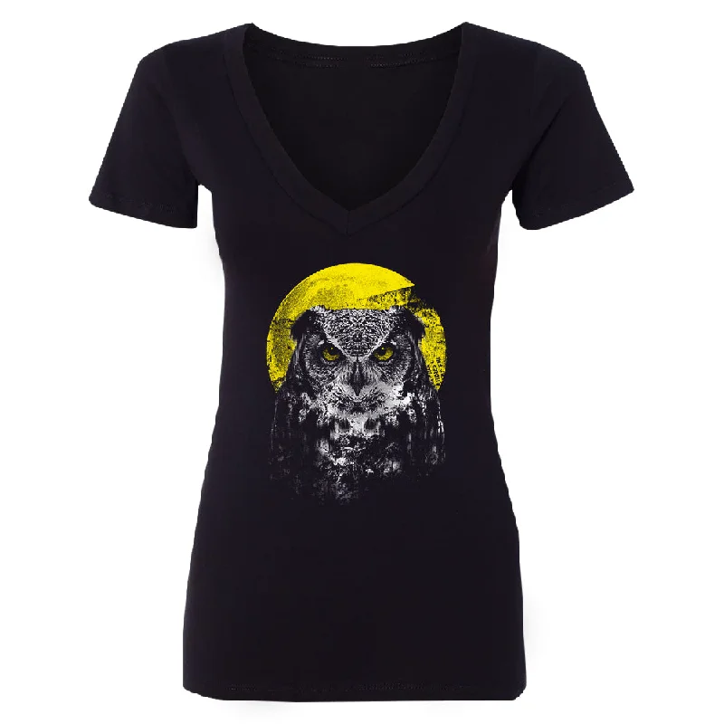 Zexpa Apparelâ„¢ Night Warrior Owl Women's Deep V-neck Full Moon Angry Owl Tee Cashmere Blend Cotton Blend Poly Blend Zexpa Apparelâ„¢ Night Warrior Owl Women's Deep V-neck Full Moon Angry Owl Tee Cashmere Blend Cotton Blend Poly Blend