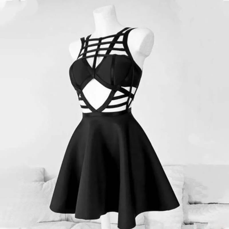 Black Cutout Crossover A-line Mini Dress Comfortable Shift Mini Dress