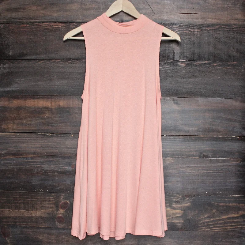 Final Sale - BSIC - Solid High Neck Tank Mini Dress in Coral Stylish Short-Sleeve Mini Dress