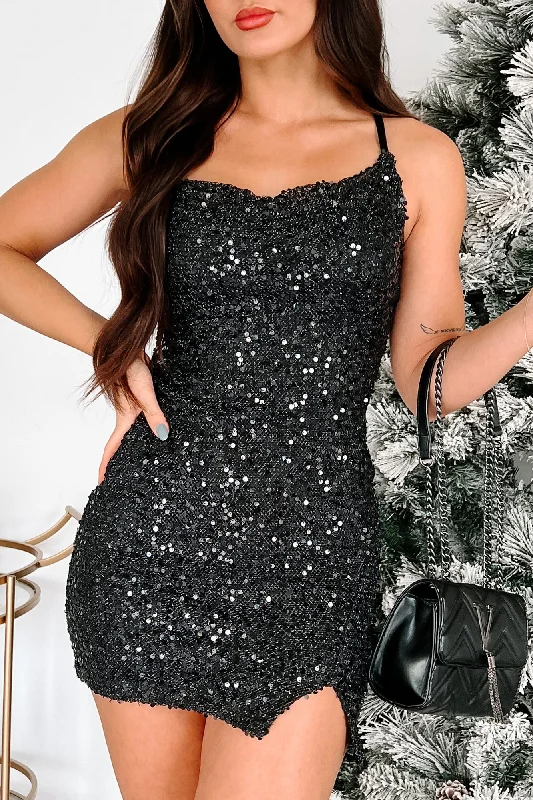 Can't Handle The Sass Sequin Mini Dress (Black) Cozy Ruched Mini Dress