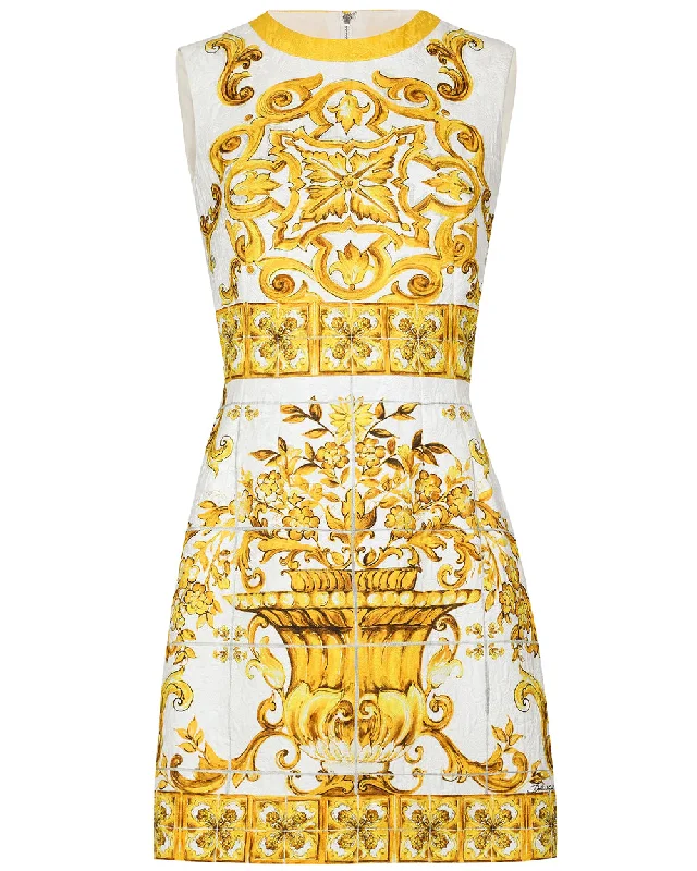 Maiolica Giallo Print Aline Mini Dress Fashionable Mini Dress with Slits