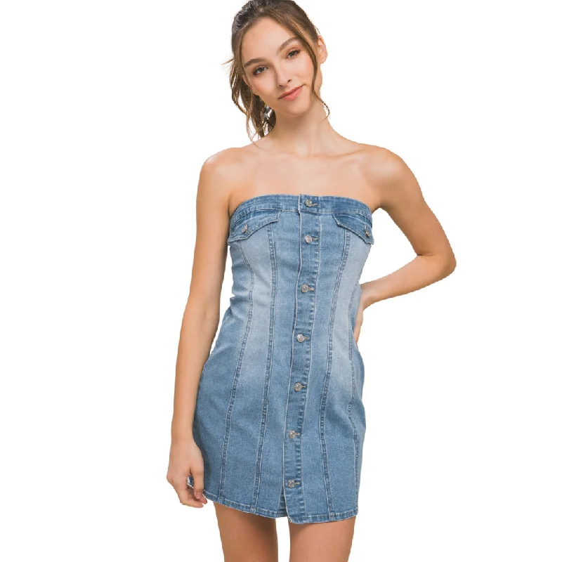 Denim Tube Mini Dress Elegant Lace-Up Mini Dress