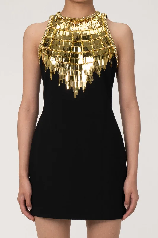 Gatsby Metallic Embellished Sleeveless Bodycon Party Mini Dress - Black Elegant Lace Mini Dress