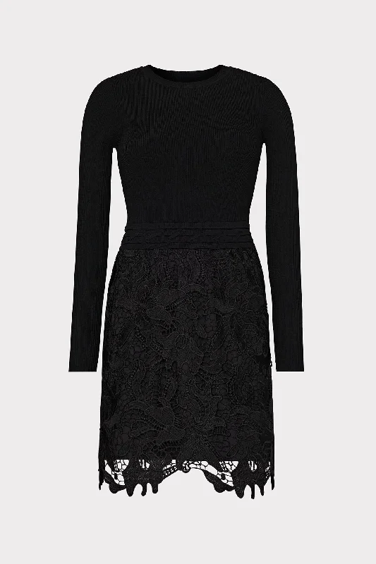 Katie Lace Combo Knit Mini Dress Cozy Cotton Mini Dress