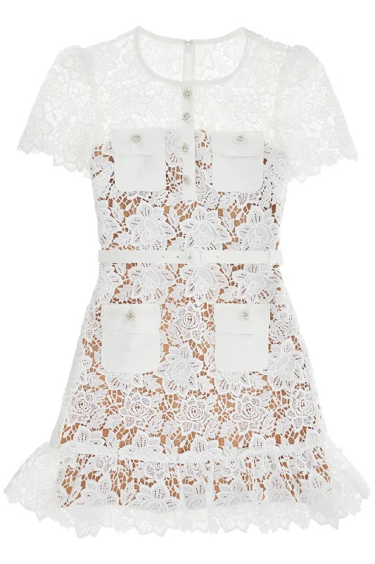 lace mini dress with belt RS25 983S W WHITE Fashionable Party Mini Dress