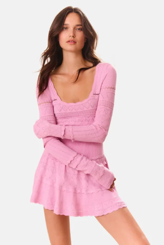 Lavender Pointelle Knit Mini Dress Rose Clay Cozy Ruched Mini Dress