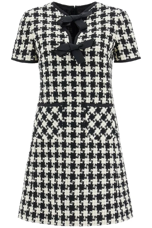 mini dress in damier light tweed 6B3VAEV290K AVORIO/NERO Stylish Ruffle Mini Dress