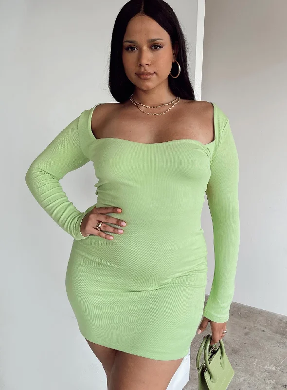 Nolan Mini Dress Green Curve Elegant Mini Dress with Ruffles